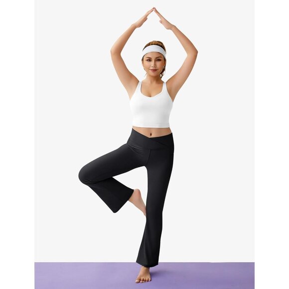 Women's Flare Yoga Pants with Pockets-V Crossover High Waisted Bootcut Yoga Legg - Picture 2 of 5